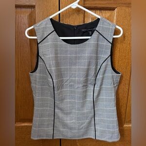 White House Black Market Black and Gray Plaid Sleeveless Blouse